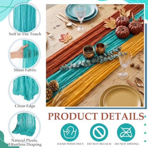 6 Pcs Terracotta and Teal Green Cheesecloth Table Runner 118" - Image 6