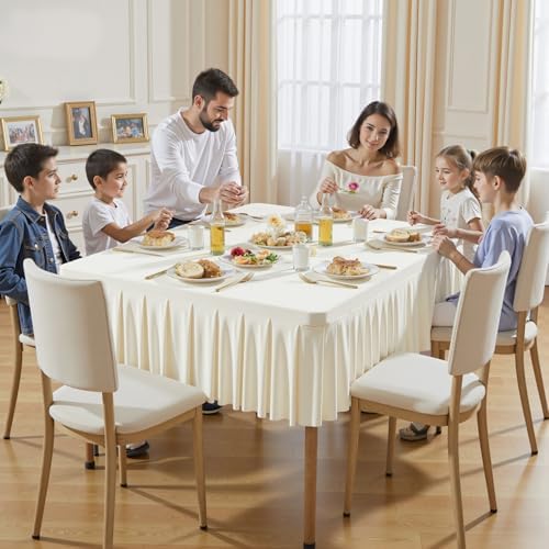 Wish Care 2 Pack Ivory Spandex Tablecloths for 48x48 Inch Square Tables, Stretch Fitted Table Clothes with Pleated Ruffle Skirt for 48” Table, Wrinkle Free and Elastic, for Party Kitchen Home Dining - Image 6