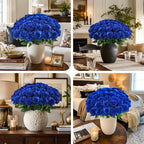 HyeFlora 30 PCS Blue Roses Artificial Flowers, Fake Roses with Stem Realistic Silk Roses for Wedding Bouquets Table Centerpieces Arrangement Baby Shower Home Decor Anniversary Birthday Gift for Her - Image 3