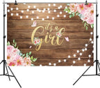 12x8ft Baby Shower Backdrop It's a Girl Photography Background Pink Floral Butterfly Green Leaves Rustic Wooden Board Girls Birthday Party Banner Decorations Newborn Parties Photo Booth Prop - Image 6