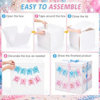 VercanMonth 28 Inches Giant Gender Reveal Gift Box with Lid Kit Extra Large White Gift Box with Boy or Girl Party Banner and Blue Pink Ribbons for Gender Reveal Birthday Party Baby Shower Decor - Image 4