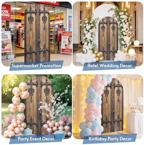 Wooden Door Arch Backdrop Cover 6.6 FT, Barn Door Wedding Arch Cover Stretchy Backdrop Stands Covers for Birthday Party Ceremony Banquet Decor - Image 6