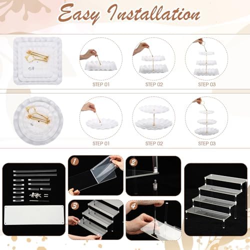 LemonRoad 19 Pcs Cupcake Stand Holder Dessert Table Display,White and Gold - Image 3