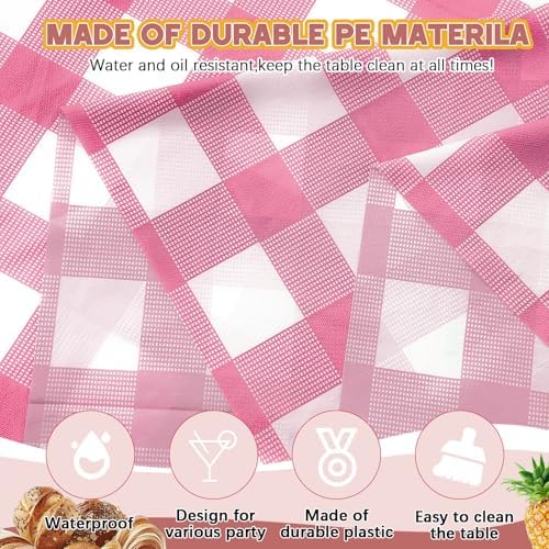 Mindsoft 20 Pack Pink Gingham Tablecloth Baby Shower Bridal Birthday Party - Image 3