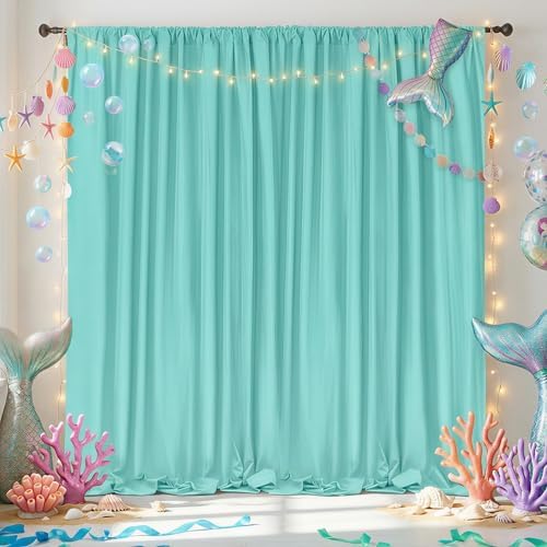 Turquoise Backdrop Curtains 10ftx8ft Mermaid Polyester Photo Drapes by SoarDream