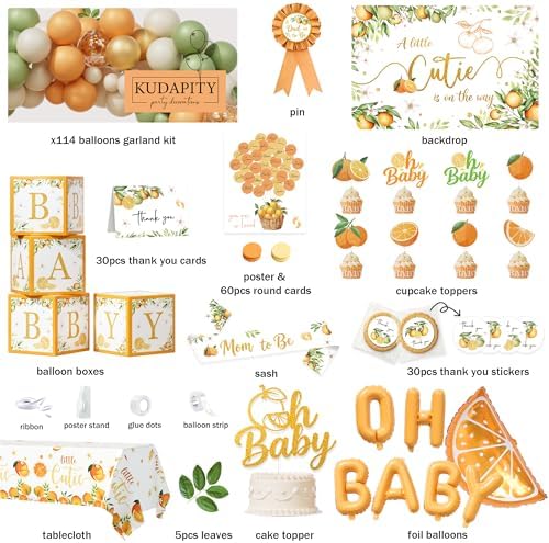 A Little Cutie Is on the Way Baby Shower Decorations,Fruit Orange Baby Shower Supplies Kit with Balloon Garland Arch, Backdrop, Little Cutie Baby Shower Decor Set for Citrus Gender Neutral Baby Shower - Image 3