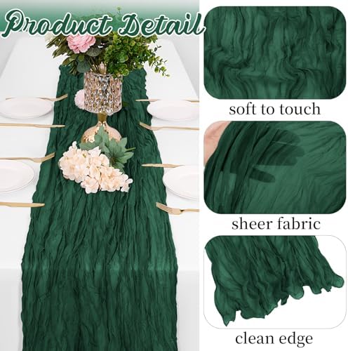 16 Pack Emerald Green Cheesecloth Table Runners 20x120 Inch Gauze Table Runner Cheese Cloth 10FT Green Table Runner Rustic Sheer Runner for Wedding Baby Shower Birthday Party Table Decor - Image 3