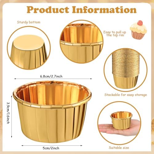 600 Pack Gold Cupcake Liners Bulk Disposable Foil Muffin Cup - Image 3