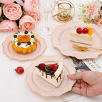 WDF 200PCS Pink Plastic Plates - Pink and Gold Plastic Plates - Include 100 Dinner Plate and 100 Cake Plate for Wedding/Bridal Shower/Tea party - Image 3
