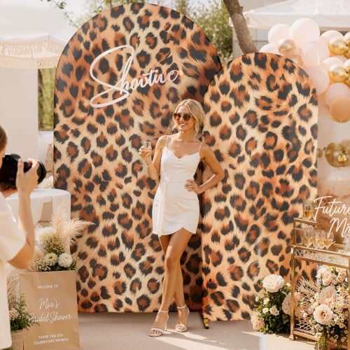 Leopard Print Arch Backdrop Cover Set, 7.2FT & 6FT Wrinkle-Free Spandex Fitted Chiara Backdrop Stand Covers for Baby Shower Birthday Party Wild Animal Theme Photo Booth Decor - Image 2