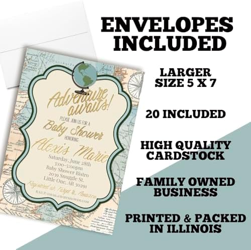 Amanda Creation Custom Baby Shower Invites Adventure Awaits Baby Shower Invitation 20 5x7 Personalized Invites With Envelopes - Image 6