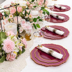 Liacere 350PCS Red Plastic Plates-Disposable Burgundy Red and Gold Plates 50guest Baroque Plastic Dinnerware include 100Plates, 50Pack Pre Rolled Napkins with Silverware 50Cups for Party & Wedding - Image 2
