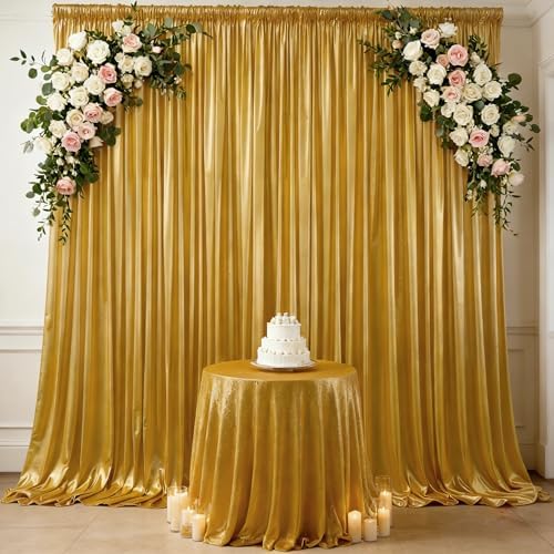Golden Brown Satin Backdrop Curtains 4 Panels - Glitter Photo Drapes for Baby Shower, 20x10FT Shimmer Back Drop Cloth, Wrinkle Free for Wedding Birthday Christmas Party Decorations - Image 6