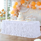 Partisky White Tulle Curly Willow Table Skirt for Rectangle Table 17ft, Ruffle Tutu Table Cloth for Wedding,Bridal Shower, Baby Shower,Birthday Party - Image 2