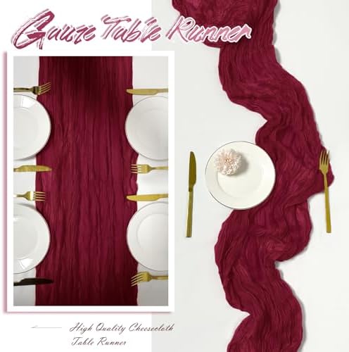 15 Pack Burgundy Cheesecloth Table Runner 17 x 108 inch Cheese Cloth Table Runners 9ft Burgundy Table Runner Rustic Romantic Sheer Gauze Runner for Wedding Party Baby Shower Table Decoration - Image 6