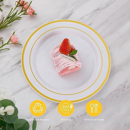 Goodluck 200PCS Gold Plastic Plates, Heavy Duty Disposable Gold Plates - Image 5