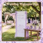 Wedding Welcome Linen Sign Stand with Satin Ribbon(Purple) - Image 2