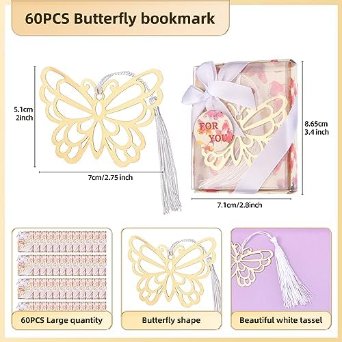 60 Pcs Gold Butterfly Metal Bookmarks with Elegant Silk Tassel, Creative Butterfly Bookmarks with Gift Box, for Book Lover Baby Shower Return Gifts Wedding Party Favors Decorations Guests Souvenirs - Image 2