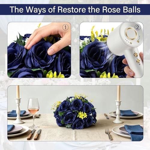 6 PCS Navy Blue Roses Flower Balls for Centerpieces - Image 4