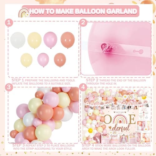 Isn’t She Lovely Isn’t She Onederful First Birthday Decorations, Little Miss Onederful Birthday Party Supplies with Boho Rainbow 1st Backdrop, Banner, Balloon Garland, Crown - Image 4