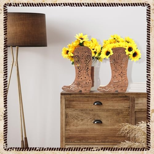 Cinnvoice 12 Pack Wooden Cowboy Boot Centerpieces, Western Flower Boxes - Image 5