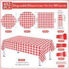 Funnymoom 452 Pcs Red Gingham Party Supplies for 50, Red and White Gingham Checkered Paper Plates Napkins Cups Tablecloth Cutlery Straws for Birthday Family Picnic Camping Barbecue Party Decoration - Image 3