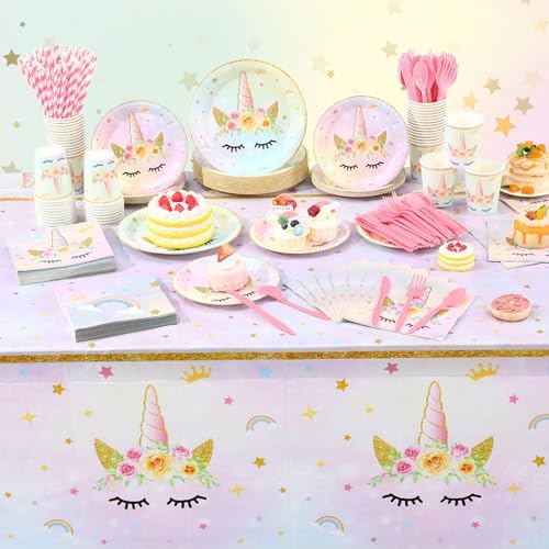 Funnymoom 452 Pcs Unicorn Themed Birthday Party Decorations Include Unicorn Paper Plates Napkins Cups Tablecloth Cutlery Straws Rainbow Pastel Theme Party Supplies for Birthday Decorations - Image 6