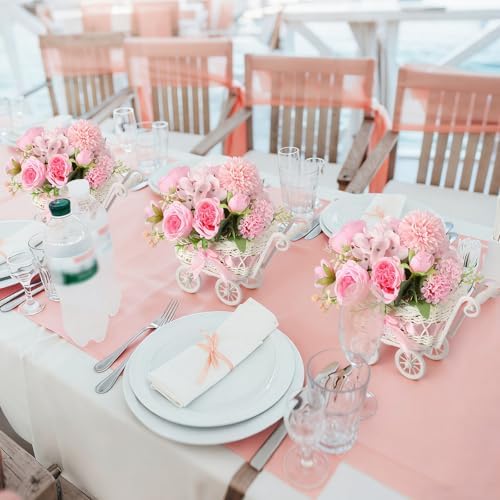 3 Pack Pink Rattan Stroller Centerpieces Bouquet Baby Shower - Image 5