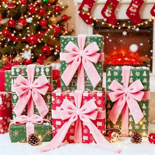 Meseey 4 Inch Wide Pink Velvet Wired Ribbon, 10 Yards Velvet Ribbon with Wire Edge for Christmas Tree, Wreaths, Gift Wrapping, Bows, Crafts, Wedding and Holiday Decorations - Image 7