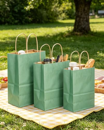 qiqee 100PCS Gift Bag with Handles Bulk Kraft Light Blue Paper Bags Assorted Sizes(33pcs Large 13",33pcs Medium 11",34pcs Small 8") - Image 6