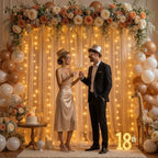 10x10FT Dark Champagne Wrinkle Free Backdrop Curtains with Lights String for Parties - Photo Curtain Backdrop with Lights for Wedding Decorations, Bridal Baby Shower Birthday Party Photography - Image 4