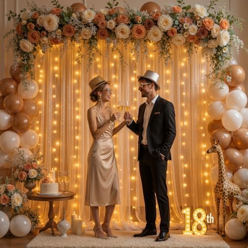 20x10FT Dark Champagne Wrinkle Free Backdrop Curtains with Lights String for Parties - Photo Curtain Backdrop with Lights for Wedding Decorations, Bridal Baby Shower Birthday Party Photography - Image 7
