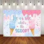 Ice Cream Gender Reveal Backdrop 8x6ft He or She What's The Scoop Summer Gender Reveal Party Decorations Background Boy or Girl Banner Photo Booth Props - Image 5