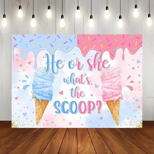 Ice Cream Gender Reveal Backdrop 8x6ft He or She What's The Scoop Summer Gender Reveal Party Decorations Background Boy or Girl Banner Photo Booth Props - Image 5