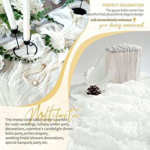 20 Pack Ivory White Cheesecloth Table Runner Wedding Birthday Table Decor - Image 6
