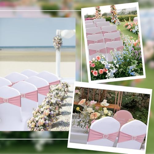 Dusty Pink Chair Sashes 60 Pack Spandex Pink Chair Sashes with Heart Buckle Slider for Wedding Banquet Party Decorations - Image 6