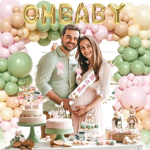Hombae Woodland Baby Shower Decorations Girl, 128 PCs - Forest Animals Baby Shower Party Supplies with Its a Girl Backdrop, Balloon Garland, Boxes, Tablecloth, Cake Topper, Sash, Pins - Image 6