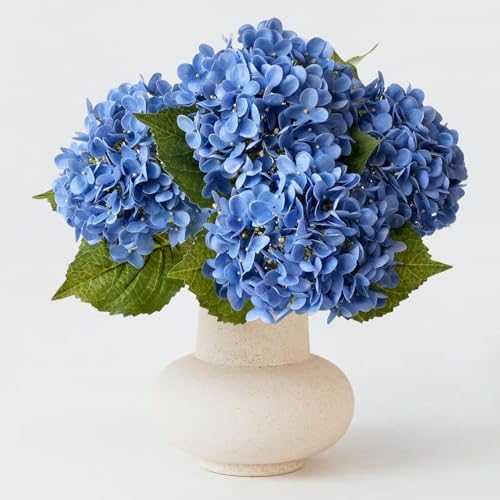 ZYTUYO 4 Pcs Royal Blue 20 inches Real Touch Hydrangea Artificial Flowers Boho Lifelike Real Looking Latex Hydrangeas Flower with Long Stem for Indoor Living Room Spring Home Decor Table Flower by ZYTUYO