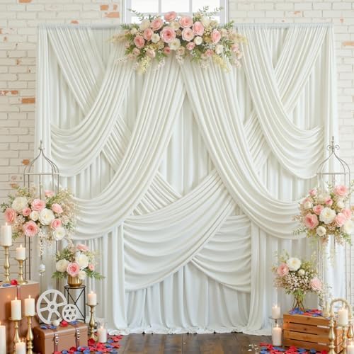 20ftx12ft Ivory Backdrop Curtain for Wedding Parties, Wrinkle Free Polyester 4 Panels Ivory Draping Photo Backdrop Drapes Back Drop Cloth Drapery for Birthday Photography Background by Htper