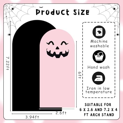 Halloween Ghost Arch Backdrop Covers Set of 2, Pink Black Boo Stretchy Arch Backdrop Stand Covers, Photography Background Arch Stand Covers for Baby Shower Birthday Wedding Party Decor - Image 3