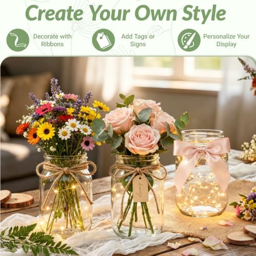12 PCS 16oz Glass Mason Jars Flower Vases for Centerpieces, Clear - Image 4