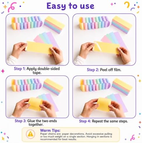 612 Pcs Paper Chain Garland Kit, 600 Sheets Pastel Paper Chain Strips with 6 Rolls Pastel Crepe Paper Streamers and 4 Mirror Star Garlands for Birthday Wedding Party Decorations - Image 4