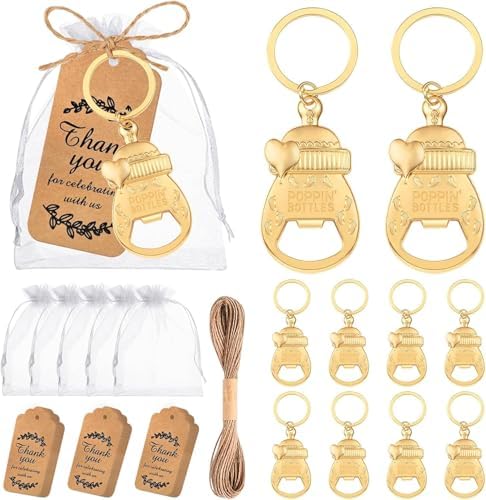 50Pcs Popping Bottle Openers Keychain Baby Shower Party Favors for Guests Bottle Opener Return Gift Souvenirs with Organza Bags Cards for Gender Reveal Theme Decoration Supplies（Love Bottle Style） by wxfdac