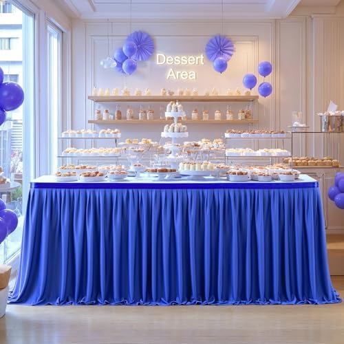 Partisky Royal Blue Polyester Table Skirt for Rectangle Tables 17ft, Wrinkle Resistant Pleated Ruffle Table Cloth for Banquet Wedding Trade Baby Shower Display Gift Dining Table - Image 2