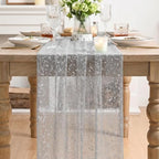Artoid Mode 6PC Grey Gold Gauze Table Runner 120 Inch 10FT, Glitter Metallic Foil Sheer Dining Wedding Anniversary Holiday Birthday Table Decor for Home Party - Image 2