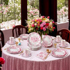 Pickmesh 252 Pcs Pink Floral Tea Party Supplies for 36 Guests Pink and White Porcelain Paper Disposable Dinnerware Floral Teacups with Handle and Saucers Set for Tea Party Decorations Birthday Wedding - Image 5