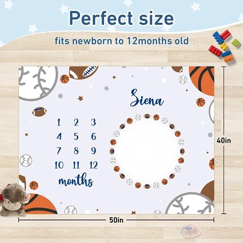 Personalized Baby Milestone Blanket for Boys Girls Baby Month Blanket- First Year Calendar Monthly Growth Chart - Baseball Print Halloween Birthday Gifts for Infant Todder(FixedSize) - Image 3