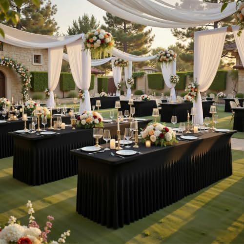Shillance 8 Packs Black Spandex Table Covers 6 Foot, Fitted Stretch Table Cloth with Skirts 72x30 Inch, Wrinkle-Free Floor Length Rectangle Tablecloths for Weddings Parties Banquets Events - Image 6