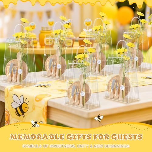 6 Sets Bee Baby Shower Prizes for Game Winners, Round Bamboo Cheese Board Gift Set with Yellow Daisy Towel Tag for Bridal Shower Wedding Guest Favors - Image 6