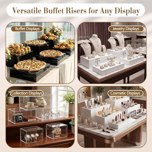 Leinuosen 7 Pcs Extra Large Acrylic Buffet Risers, 8-14" Square, Black - Image 5